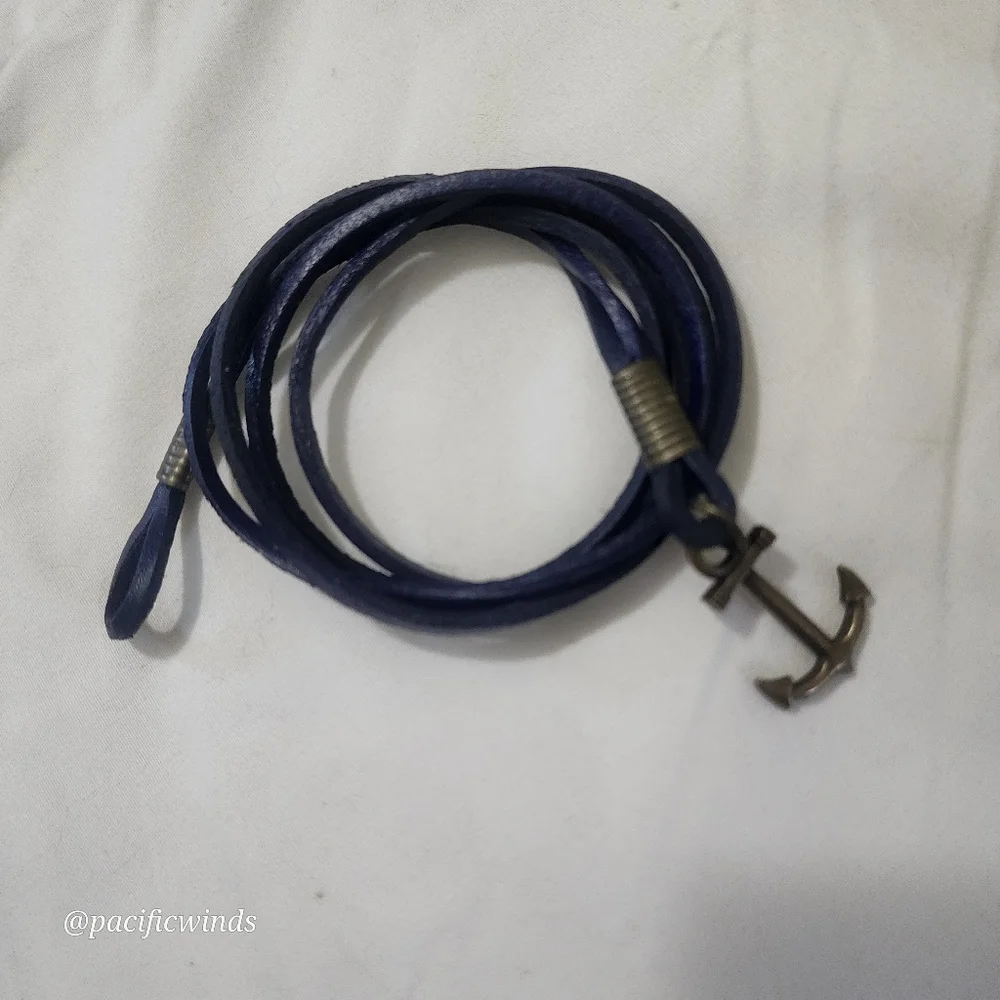 NAUTICAL BRASS ANCHOR NECKLACE / BRACELET ON DEEP BLUE LEATHER CORD 23